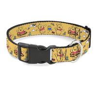 Disney Pet Collar, Dog Collar Plastic Buckle, Winnie The Pooh Happy Poses Golden Yellow, 8.5 to 12 Inches 0.5 Inch Wide