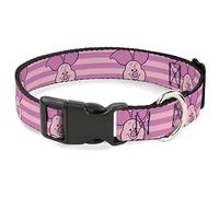 Disney Pet Collar, Dog Collar Plastic Buckle, Winnie the Pooh Piglet Expression Close Up Stripe Pinks, 9.5 to 14.5 Inches 0.5 Inch Wide