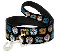 Disney Pet Leash, Dog Leash, Chip and Dale Expression Bubbles Black Multi Color, 4 Feet Long 0.5 Inch Wide