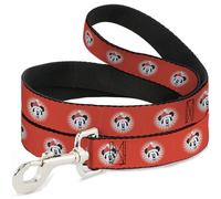 Disney Pet Leash, Dog Leash, Christmas Holiday Mickey Mouse Face Starburst Red, 4 Feet Long 0.5 Inch Wide