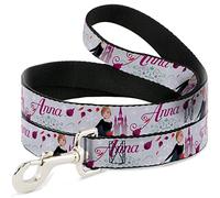 Disney Pet Leash, Dog Leash, Frozen Anna Castle Pose with Flowers and Script Grays Pinks, 4 Feet Long 0.5 Inch Wide