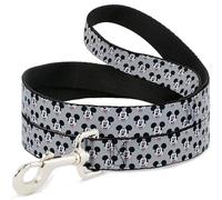 Disney Pet Leash, Dog Leash, Mickey Mouse Smiling Face Monogram Gray, 6 Feet Long 0.5 Inch Wide