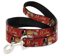 Disney Pet Leash, Dog Leash, Mulan Gazebo Pose with Flowers and Script Red Golds, 6 Feet Long 1.5 Inch Wide