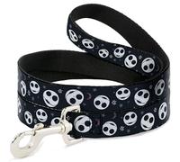 Disney Pet Leash, Dog Leash, Nightmare Before Christmas Smiling Jack Moon and Stars Black, 6 Feet Long 1.5 Inch Wide