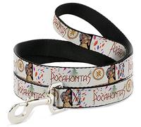 Dog Leash Pocahontas and Meeko Compass Pose with Script and Leaves Beige 6 Feet Long 0.5 Inch Wide
