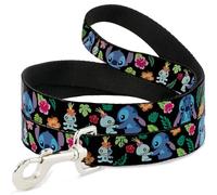 Disney Pet Leash, Dog Leash, Stitch Scrump Poses Tropical Flora, 4 Feet Long 0.5 Inch Wide
