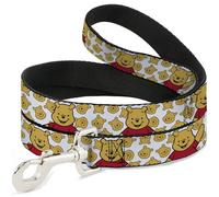 Disney Pet Leash, Dog Leash, Winnie The Pooh Chibi Pose and Expressions Scattered White, 6 Feet Long 1.5 Inch Wide