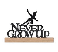 Disney Peter Pan Never Grow Up Tabletop Decor - Peter Pan Metal Silhouette on Natural Wood Base