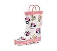 Disney Minnie Mouse Girls Wellington Boots | Kids Handle Wellies Minnie & Daisy Character All Over Print in Beige & Pink | Water Resistant Easy Pull On Rubber Boots for Children | Animation Movie Gift