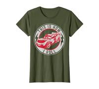 Disney Pixar Cars Lightning McQueen How I Roll T-Shirt, Women, Olive Green, Large