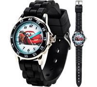 Disney Pixar Cars Lightning McQueen Time-Teaching Watch for Kids with Interactive Racing Dial, Black, Pixar Cars Kids Watch