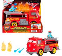 Mattel Disney and Pixar Cars Toy Firetruck, Radiator Springs Race & Rescue Fire Fighting Red & Guido, 2 Plastic Flame Targets & 2 Water Projectiles, JFL54