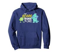 Disney Pixar Monsters Inc. Mike And Sully We Care Text Pullover Hoodie, Adult Unisex, Navy Blue, Small