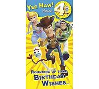 Disney Pixar Toy Story Boys 4th Birthday Card and Badge from UK Greetings - Age 4 - Yee Haw! Woody, Buzz, Forky and Little Bo Peep