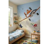 Disney Planes photo wallpaper medium size children bedroom wall orange red blue
