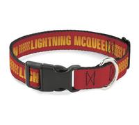 Disney Plastic Clip Dog Collar | Cars Lightning McQueen Tread Red Orange Durable Adjustable ID Tag Ring Side Release