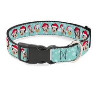 Disney Plastic Clip Dog Collar | Holiday Mickey and Friends Santa Hat and Snowflakes Blue Durable Adjustable ID Tag Ring Side Release