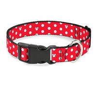 Disney Plastic Clip Dog Collar | Minnie Mouse Polka Dot Mini Silhouette Red White Durable Adjustable ID Tag Ring Side Release