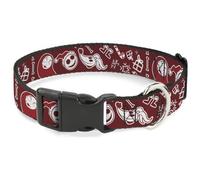 Disney Plastic Clip Dog Collar | The Nightmare Before Christmas Icons Collage Burgundy Reds Durable Adjustable ID Tag Ring Side Release