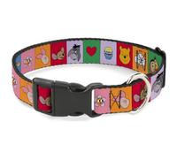 Disney Plastic Clip Dog Collar | Winnie the Pooh and Friends and Icons Blocks Multi Color Durable Adjustable ID Tag Ring Side Release