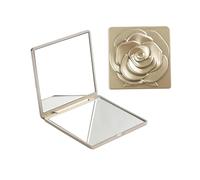 Disney Portable Compact Foldable Double-Sided Pocket Travel Mirror with Magnification and Rose Relief Sculpture (Gold)