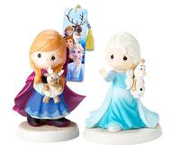 Disney Precious Moments Frozen Figurines - 2 Pc Bundle with 5.75" Porcelain Bisque Figurines Featuring Elsa, Anna, Olaf, Sven Plus Bookmark Frozen Decorations