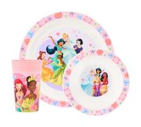 Disney Princess 3-Piece Polypropylene Children's Dinner Set - Plate, Bowl, and Tumbler Featuring Belle, Cinderella, Snow White, and Moana - Microwave and Dishwasher Safe - Suitable for Ages 36+ Months