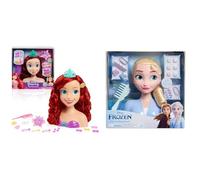 Disney Princess Ariel Styling Head, 18-pieces, Pretend Play, Kids Toys for Ages 3 Up by Just Play & Disney Frozen 2 Basic Elsa Styling Head,Black,15 x 10 x 20 cm