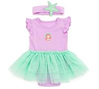 Disney Princess Baby Girl Cosplay Bodysuit with Skirt Overlay & Headband Outfit Set, Newborn to Infant Sizes (0-24 Months), Purple/Soft Teal, Ariel, 12 Months