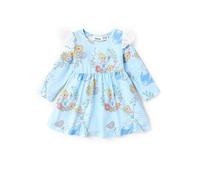 Disney Princess Baby Girl Dress Floral Print Ruffle Long Sleeve Dress, blue, 9-12 Months