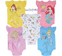 Disney Princess Baby Girls' 5 Pack Bodysuits and Bow - Multi - 0-3 Months