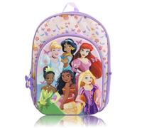 Disney Princess Backpack for Girls | 16" School Bookbag with 3D Molded Front, Cinderella Ariel Moana & Rapunzel Graphics, Princess Crown Charm | Cute Toddler Backpack | Ages 3+