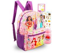 Disney Princess Backpack for Girls - Bundle with 16" School Bag Featuring Ariel, Rapunzel, Cinderella, Moana Plus Water Bottle, Stickers, More | Disney Princess School Bag for Girls