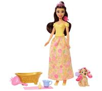 Mattel Disney Princess Belle Fashion Doll & Dog Figure with Color Change Spots, Bathtub, Brush & Hair Accessories, Inspired by Beauty & the Beast, JFC42