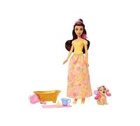Disney Princess Bathe & Brush Belle Fashion Doll & Dog Figure With Color Change & Accessories One Colour