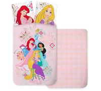 Disney Princess Bedding Set, Reversible Duvet Cover 140 x 200 cm + Pillowcase, 100% Cotton, with Ariel, Jasmine, Rapunzel and Cinderella