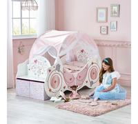 Disney Princess Carriage Toddler Bed With Canopy And Fabric Storage Boxes - Fits 140Cm X 70Cm Mattress (Mattress Not Included)