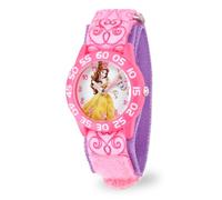 Disney Princess Kids' Plastic Time Teacher Analog Quartz Nylon Strap Watch, Pink Multi Purple, Belle