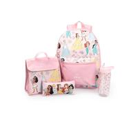Disney Princess Cinderella Belle Ariel Pink 4 Piece Backpack Set | Lunch Bag, Pencil Case & Water Bottle | Girls School Bag Merch
