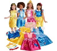 Disney Princess Dress Up Trunk, 21 Piece Amazon Exclusive Trunk Includes Aurora, Belle, Cinderella and Snow White Outfits, Accessories and Stickers, Ideal For Ages 3+