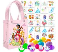 Disney Princess Easter Egg Hunt Supplies - Bundle with 12 Fillable Plastic Easter Eggs, 70+ Cinderella Tattoos, 45+ Spring Tattoos, Mini Basket Bag Princess Easter Hunt Set