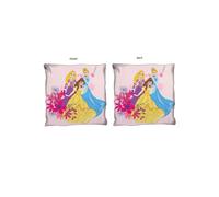 Disney Princess Floral Cushion 40cm x 40cm Pink Floral Design featuring Belle, Cinderella & Rapunzel, Pre-filled, Sponge Clean, Official Merchandise