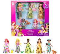 Disney Princess & Friends Set with 5 Posable Small Dolls in Removable Skirts or