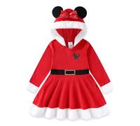 Disney Princess Frozen Elsa Minnie Mouse Girls Christmas Holiday Long Sleeve Hooded Santa Dress for Toddlers to Large Children