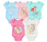 Disney Princess Girl's 5-Piece Short Sleeve Baby Bodysuit Onesie Multi-Colored Set, Size 9-12 Months