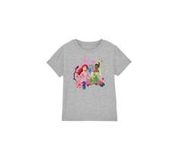 Disney Princess Girl's Ariel & Tiana Friends Are Magic T-Shirt Light Grey | Size: 7-8 Years Disney Princess Light Grey 7-8 Years