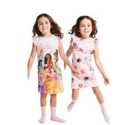 Disney Princess Girls Nighties 2 Pack - 2 Pack Pink Pull On Nightdresses, Relaxed Fit, Short Sleeve, Crew Neck, Above Knee, Princess Print Bedwear for Sleepovers