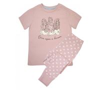 Disney Princess Girl's Once Upon A Dream Hearts Short-Sleeved Long Pyjama Set in Baby Pink | Size: 3-4 Years Disney Princess Baby Pink 3-4 Years