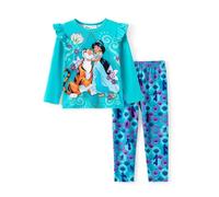 Disney Princess Girls Outfits Ruffle Mesh Hem Long Sleeve Top Floral 2 Pieces Turquoise 4-5 Years, turquoise, 4-5 Jahre