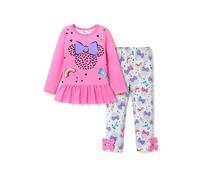 Disney Princess Girls Outfits Ruffle Mesh Hem Long Sleeve Top Floral Bowknot Pants 2 Pack